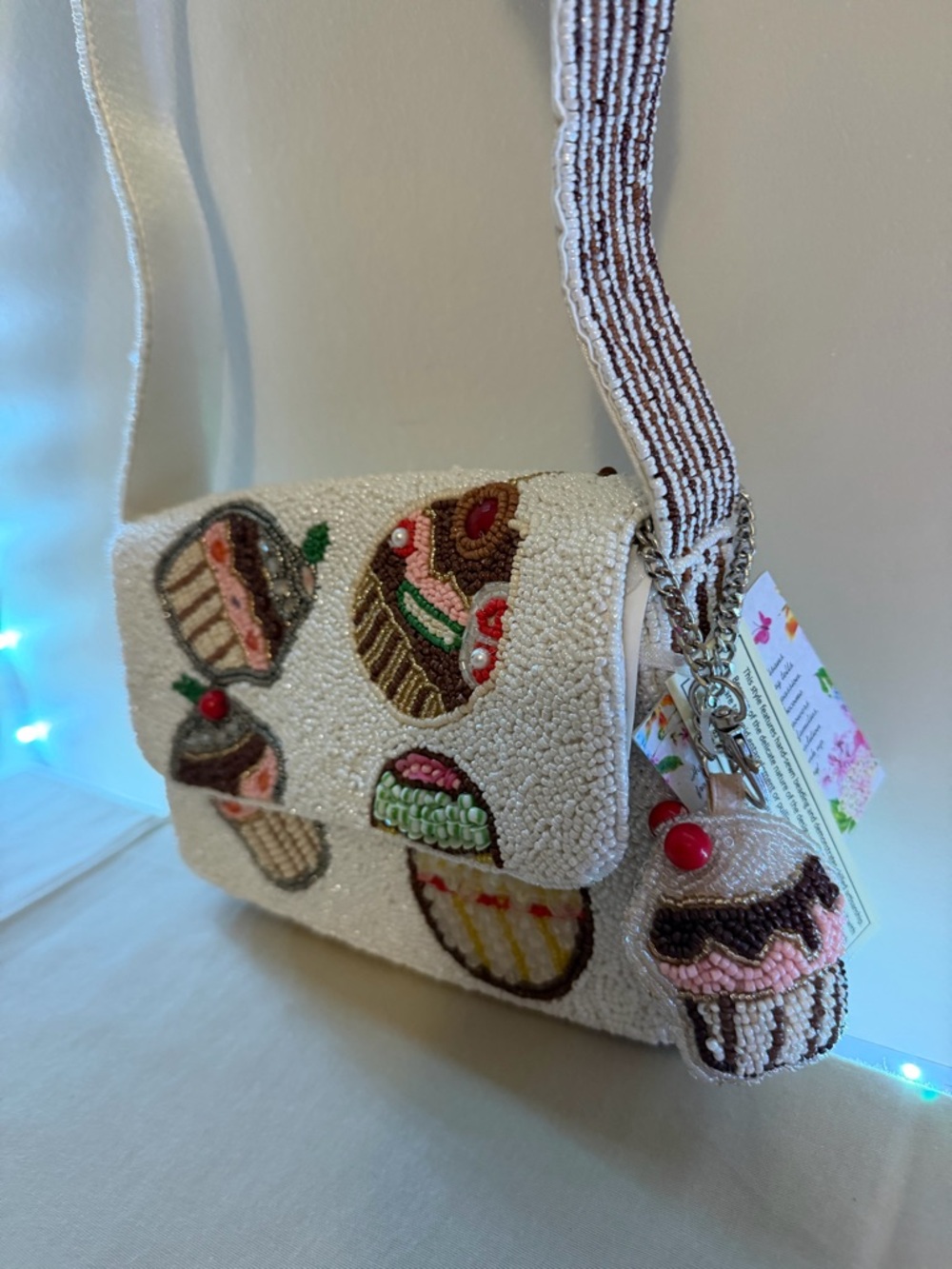 Beaded Cupcake Crossbody Bag in White - Picture 2 of 4